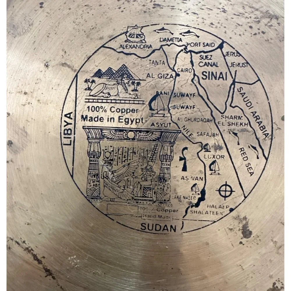 Sphinx & 3 Pyramids Egypt Map Copper Collection Plate 11 inch Handmade Sku 2707